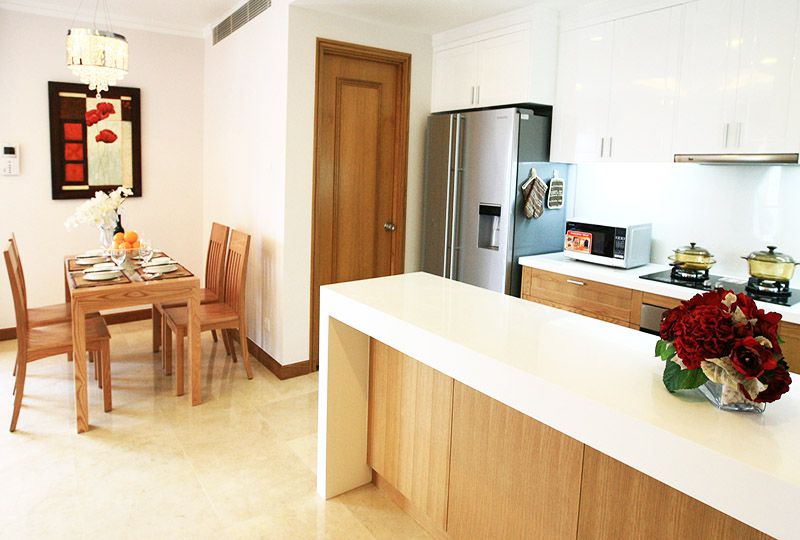 Three bedroom serviced apartment for rent in Saigon Pavillon District 3 .