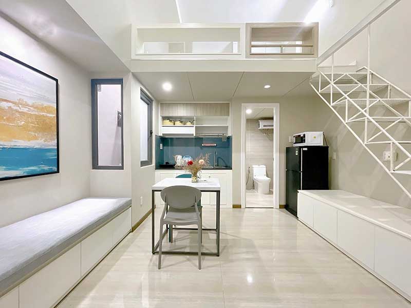 Loft studio for rent on Nguyen Van Linh Street, District 7, HCMC.