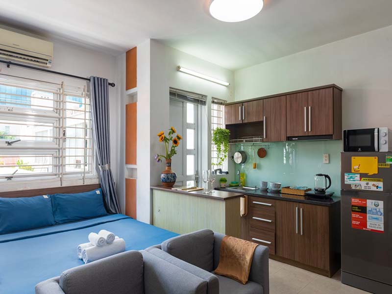 Penthouse serviced apartment for rent on Nguyen Thi Minh Khai Street, Dakao Ward, District 1.