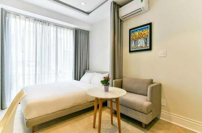 Bright studio serviced apartment for lease on Nguyen Trai Street District 1.